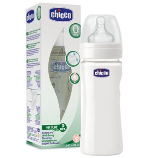 Nature Glass 0 BPA pacifier 240ml, Silicone nipple